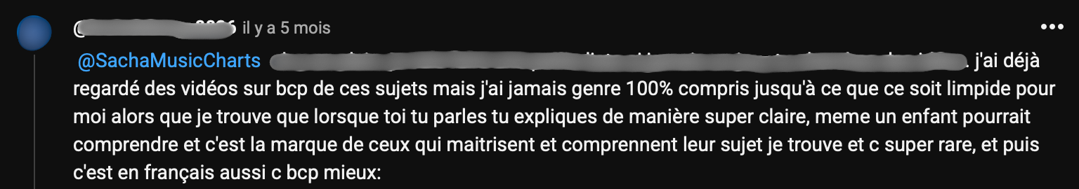 Commentaires saluant la pédagogie de Sacha Music Charts